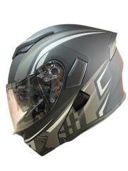 KC - 902 Çene Açılır Kask Güneş Vizörlü Siyah - Gri ( XL )