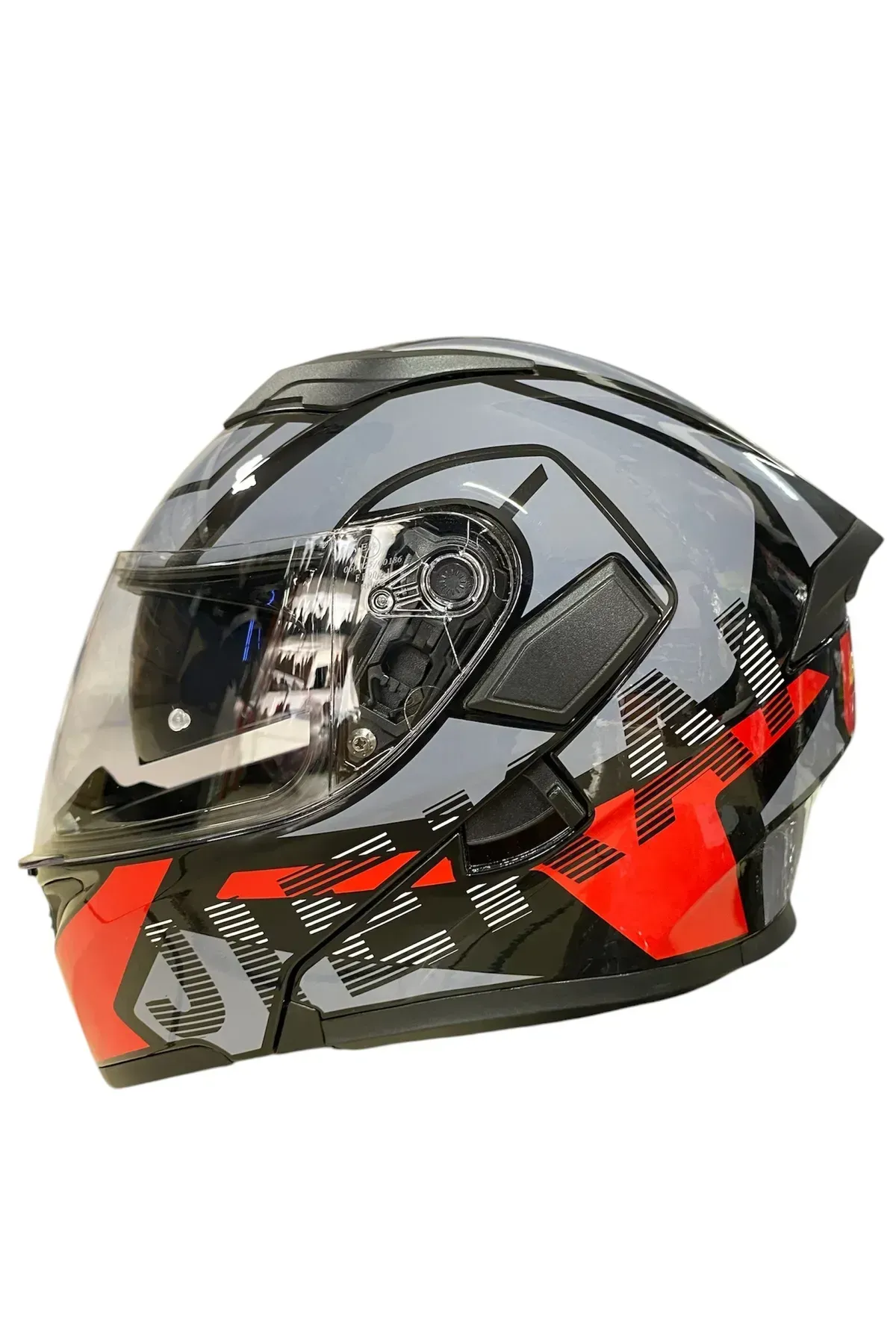 KC - 902 Çene Açılır Kask Güneş Vizörlü Kırmızı - Gri ( XL )